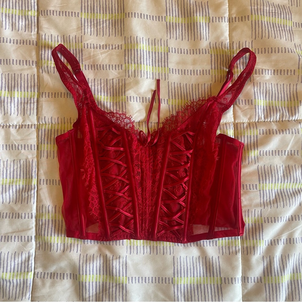 Victoria's Secret Red Lace-Up Corset